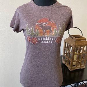 Graphic fitted t-shirt, Alaska, distressed brown, size S